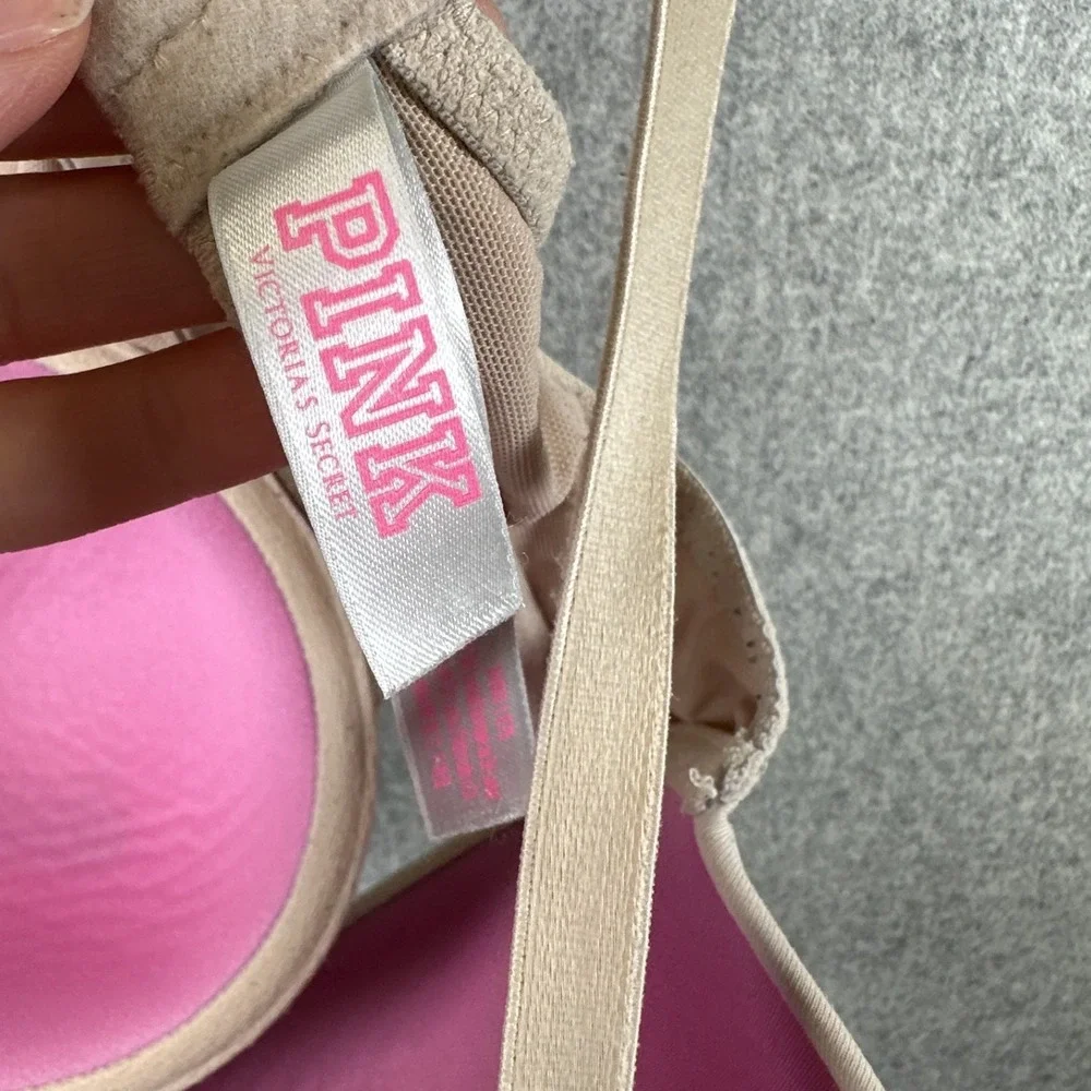 PINK Bra‎ Beige 34DD Everywhere T-Shirt Lightly Lined Underwire Criss Cross